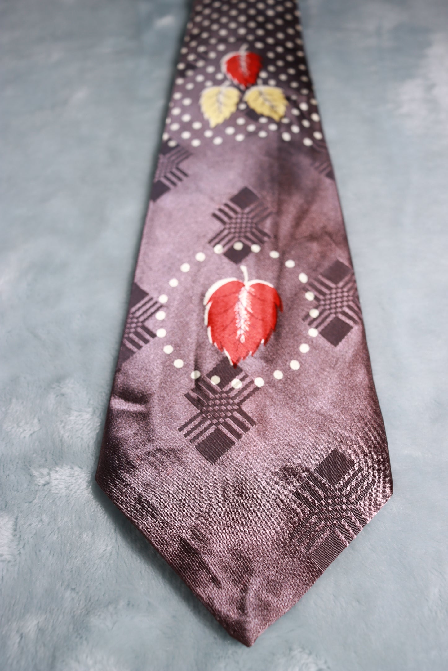 Vintage Grey Jacquard Autumn Leaves Swing Tie 1940s/50s