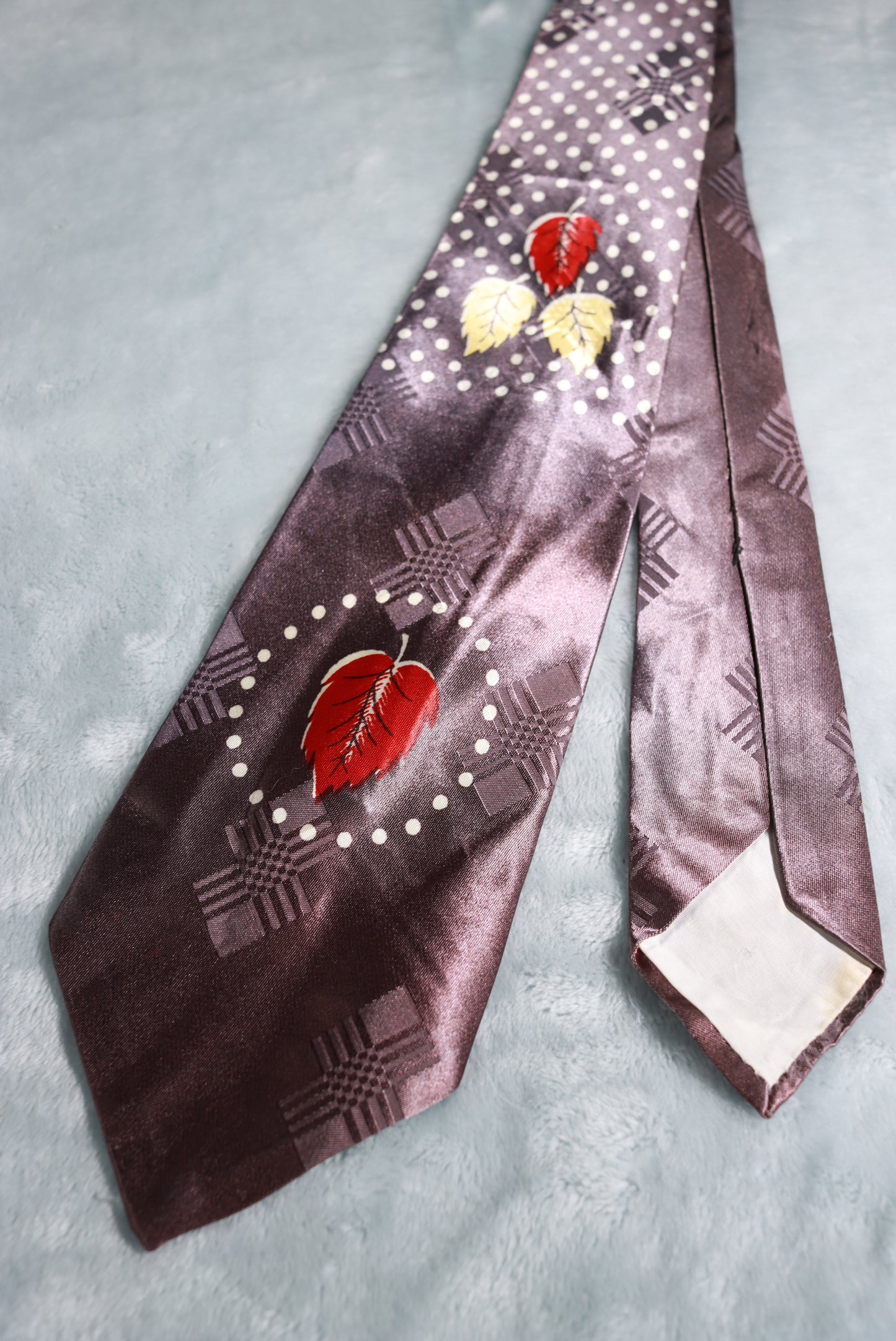 Vintage Grey Jacquard Autumn Leaves Swing Tie 1940s/50s