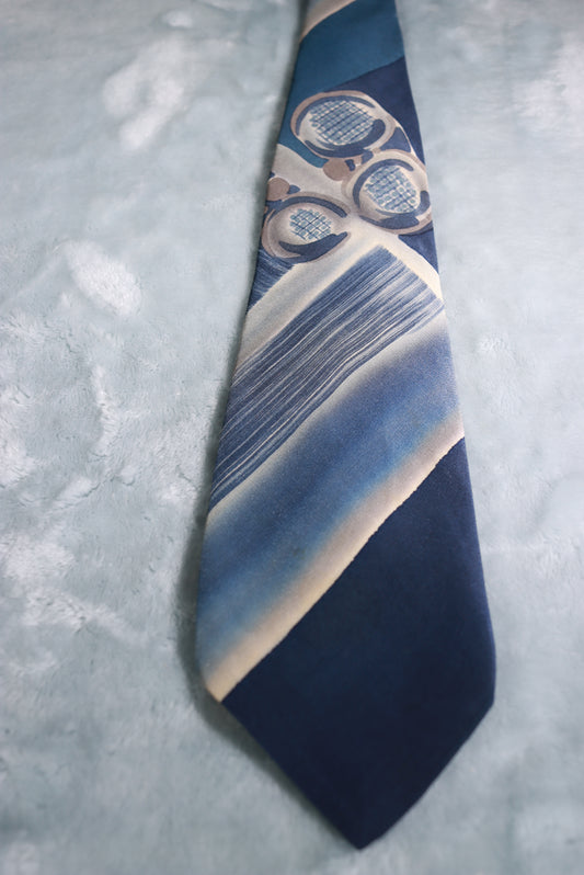 Vintage D'Arsac Hand Painted Blue Abstract Swing Tie 1940s/50s