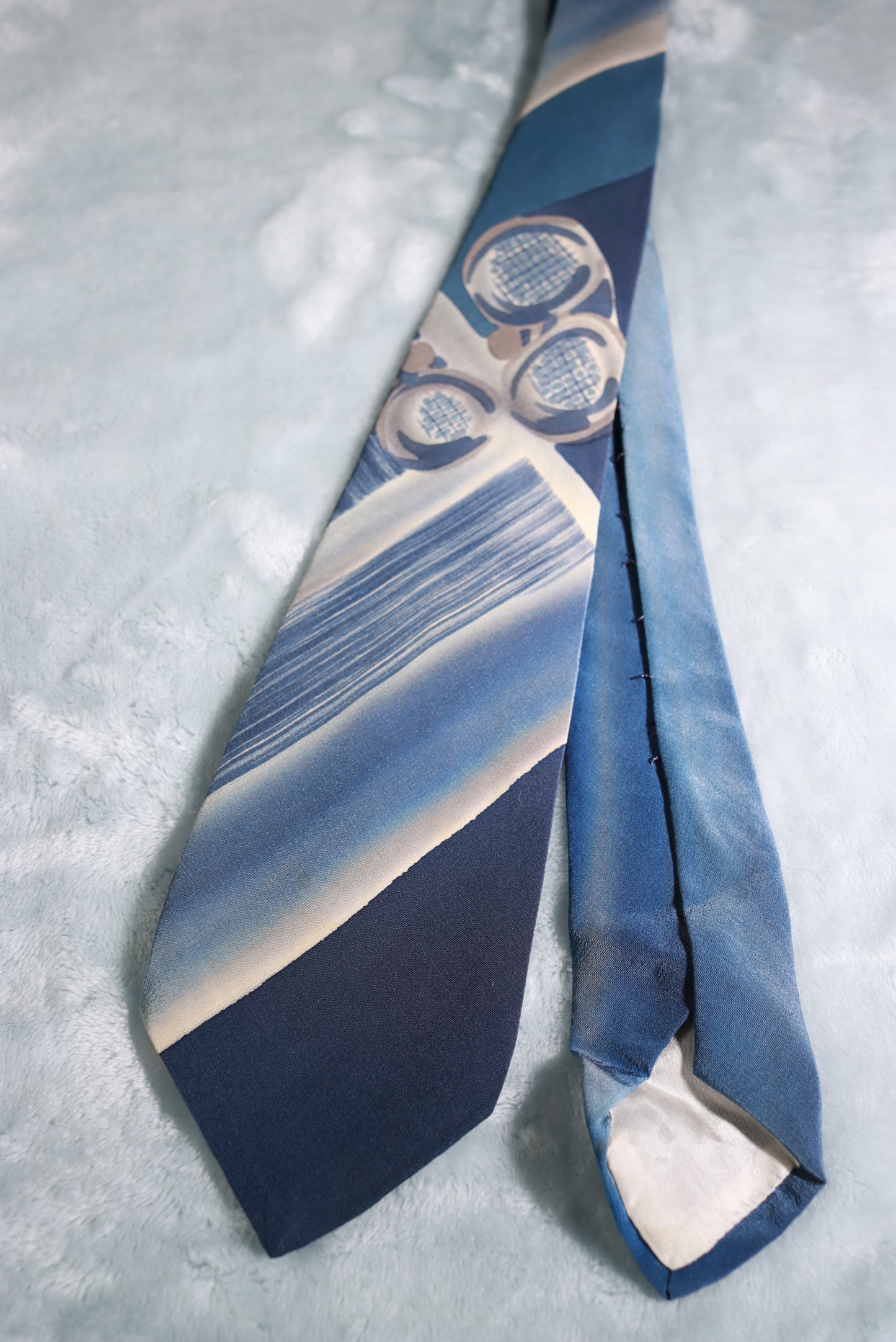 Vintage D'Arsac Hand Painted Blue Abstract Swing Tie 1940s/50s