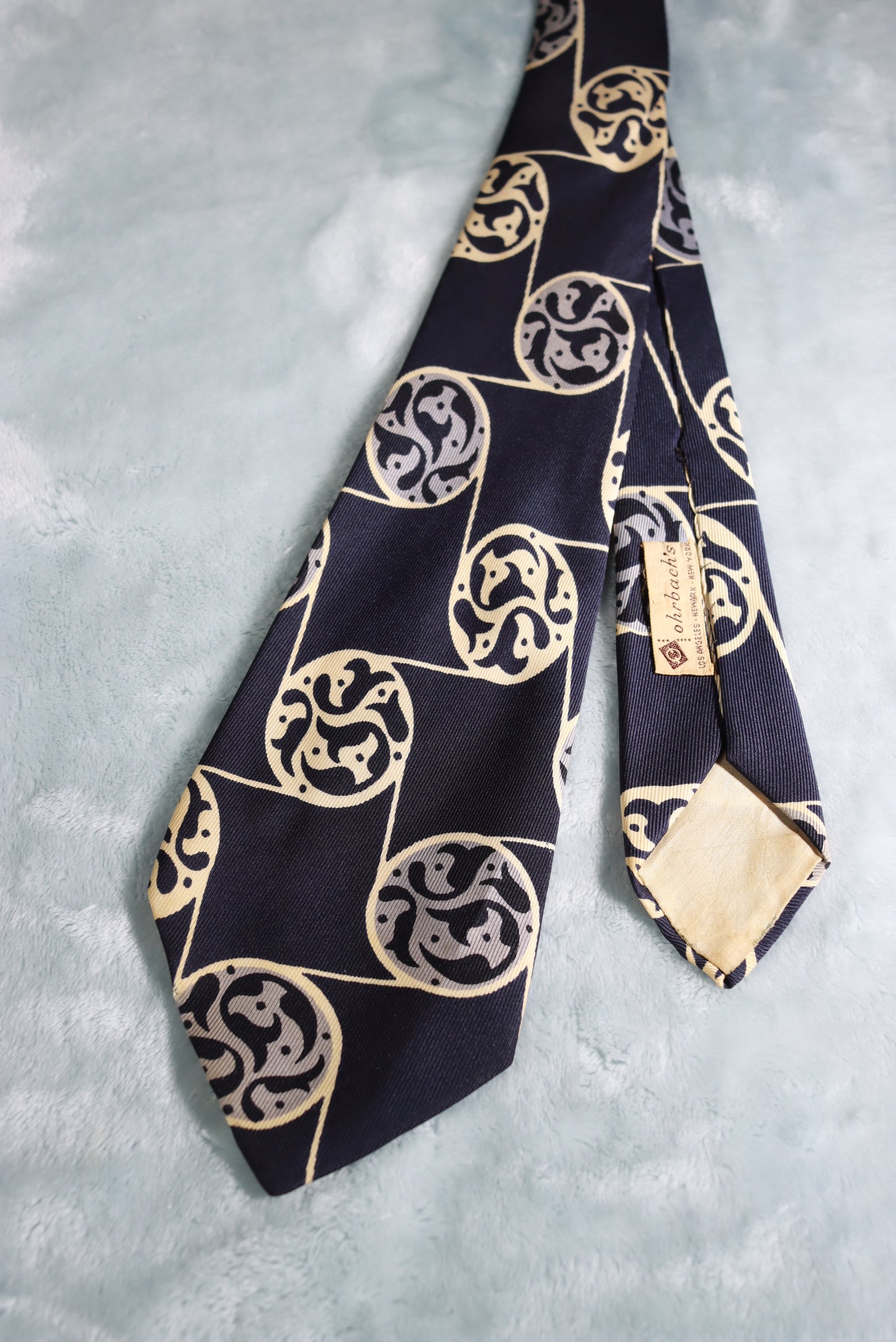 Vintage Ohrbach's Blue Cream Circles Swing Tie 1950s/60s