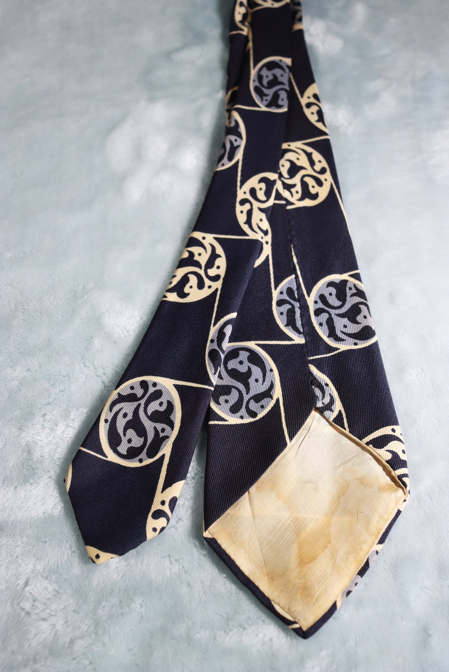 Vintage Ohrbach's Blue Cream Circles Swing Tie 1950s/60s