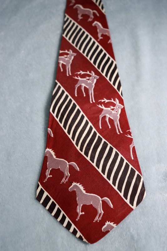 Vintage Cohama California Swagger Horses and Deer Swing Tie 1940s/50s