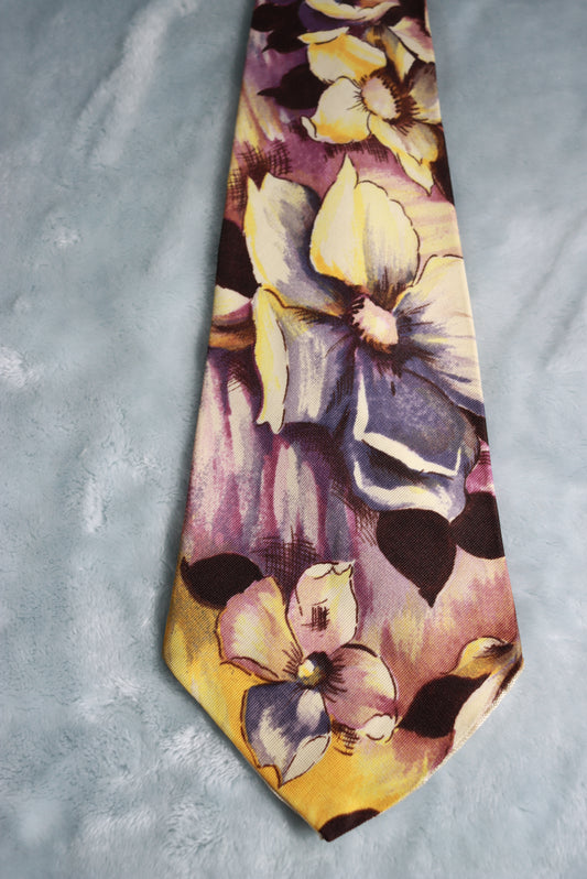 Vintage Purple and Gold Flowers Swing Tie 1940s/50s