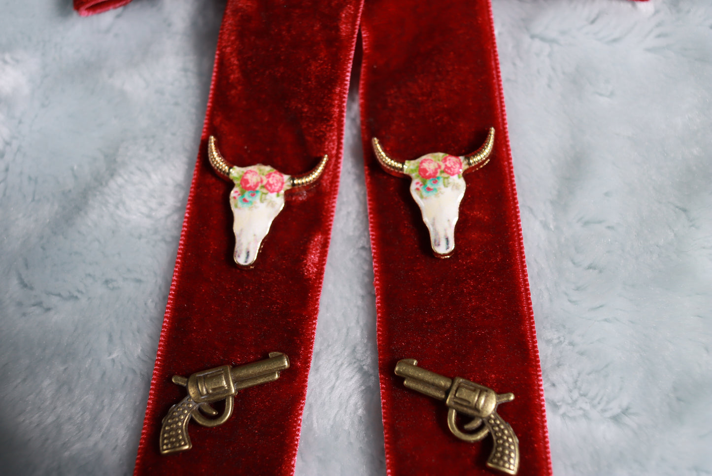 New Burgundy Velvet Steers and Pistols Western Kentucky Bow Tie