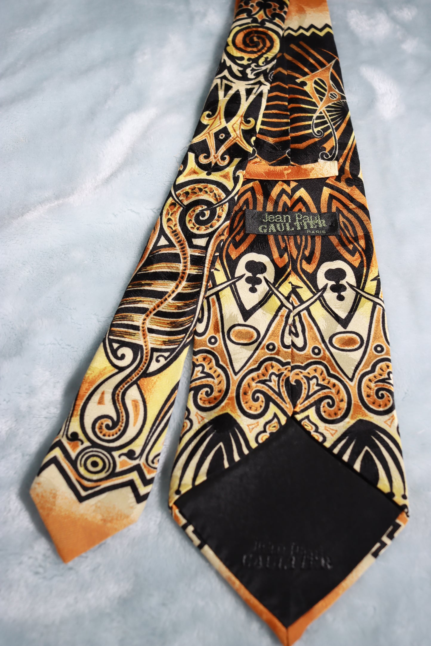 Vintage Jean Paul Gaultier Gold Black Abstract Silk Tie