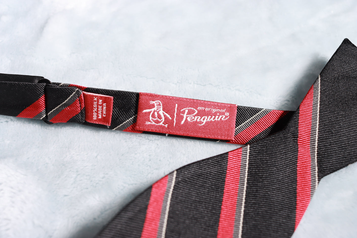 Penguin Black Red Stripes Silk Self Tie Bow Tie New Unworn