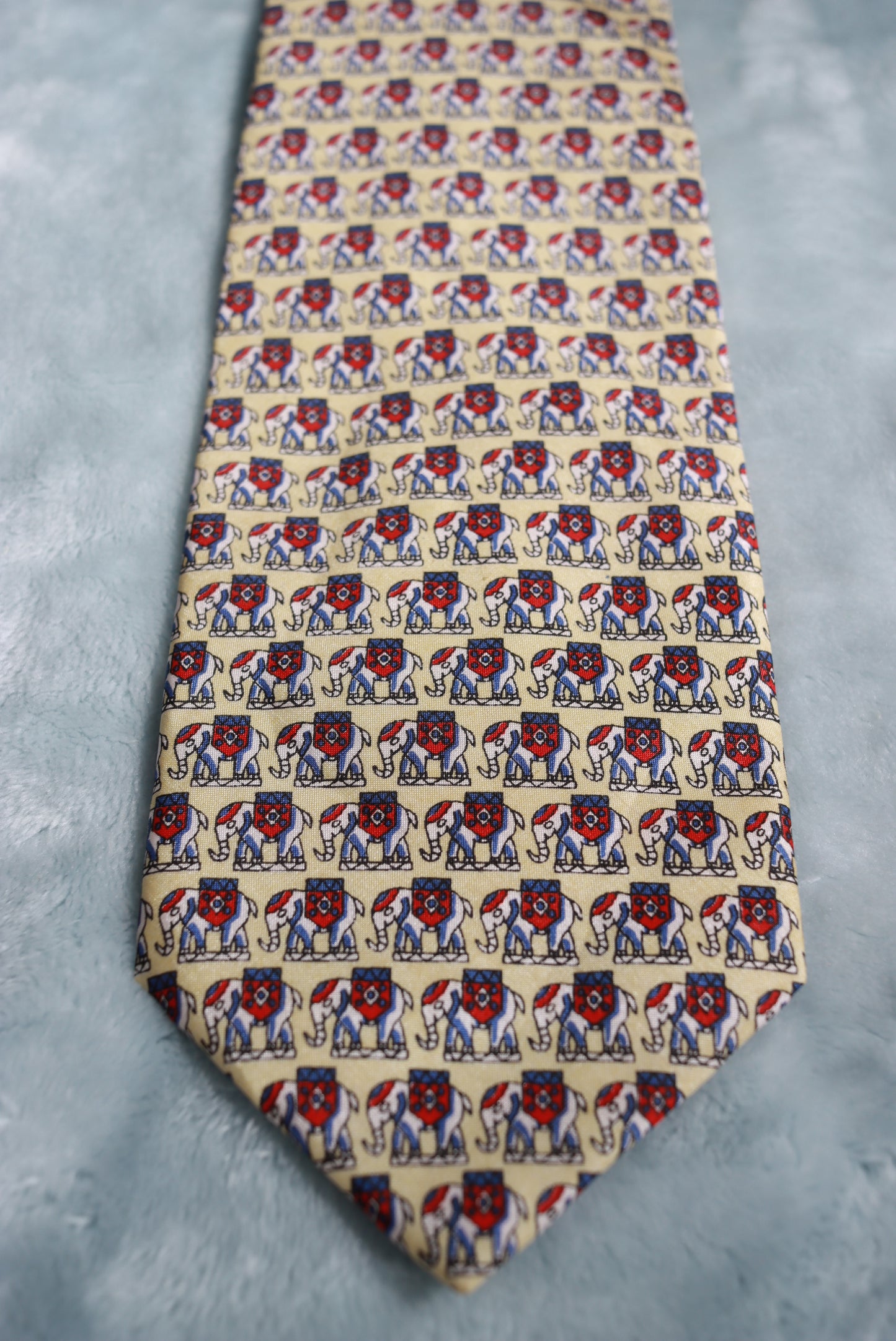 Vintage Dark Cream Elephants 100% Silk Tie