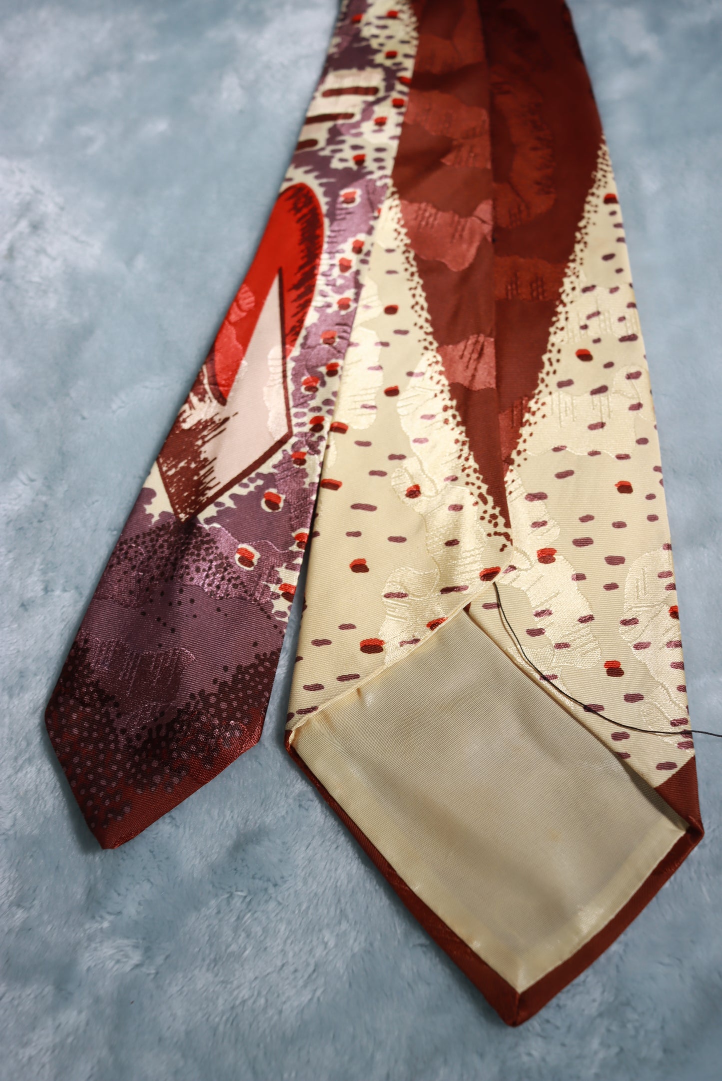 Vintage Jacquard Brown Cream Red Swing Tie 1940s/50s