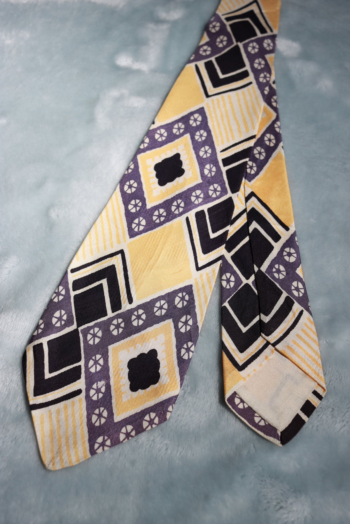 Vintage Pale Yellows Black and Grey Geometric Swing Tie 1940s/50s