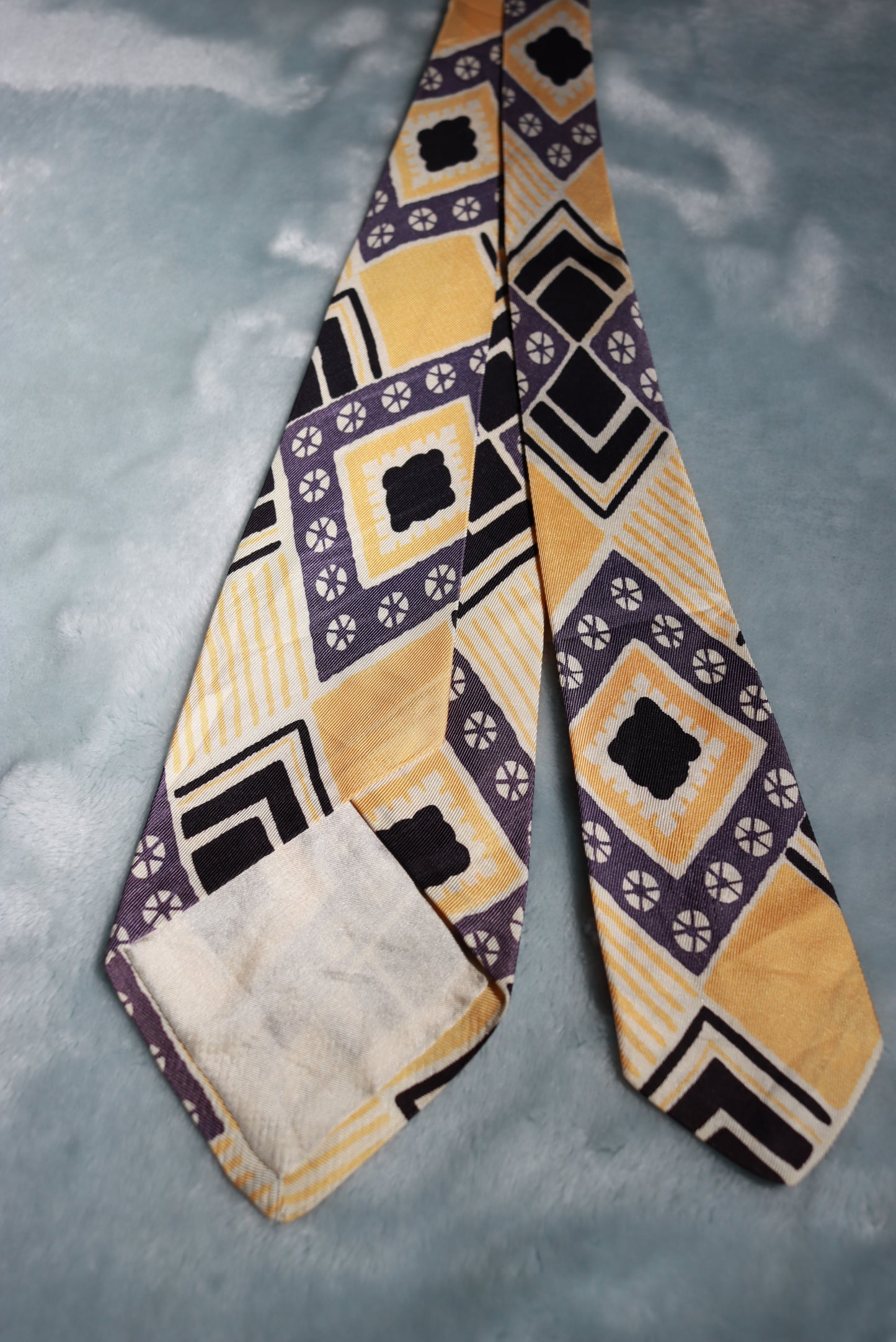 Vintage Pale Yellows Black and Grey Geometric Swing Tie 1940s/50s