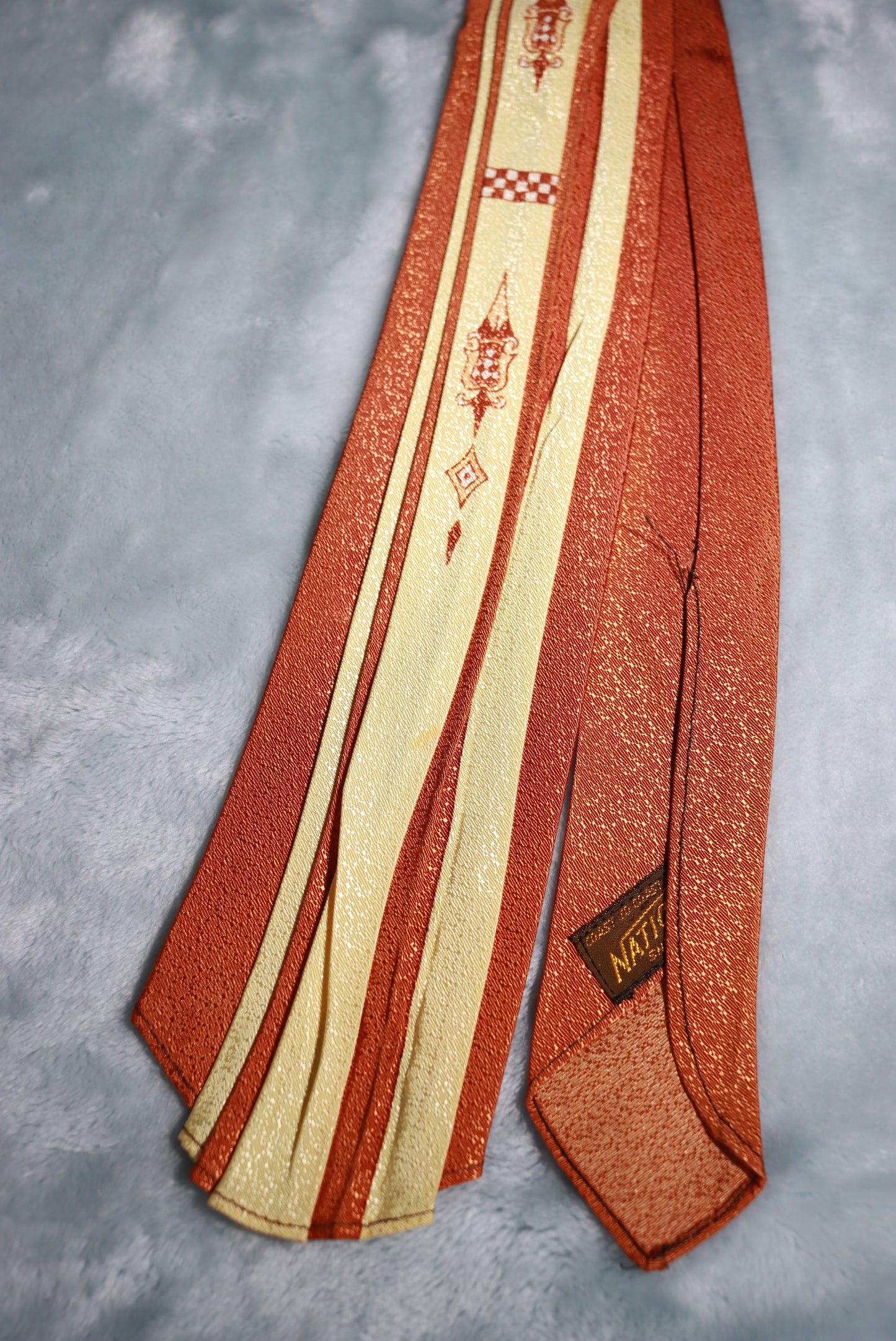 Vintage Pleated Brown and Cream Tie