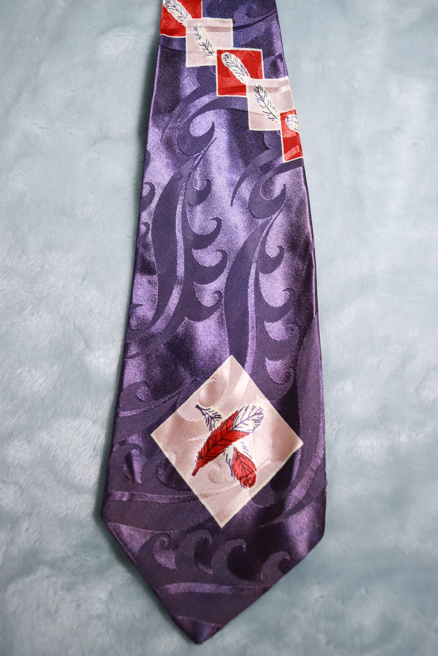 Vintage Purplish Blue Jacquard Paisley Motif Swing Tie 1940s/50s