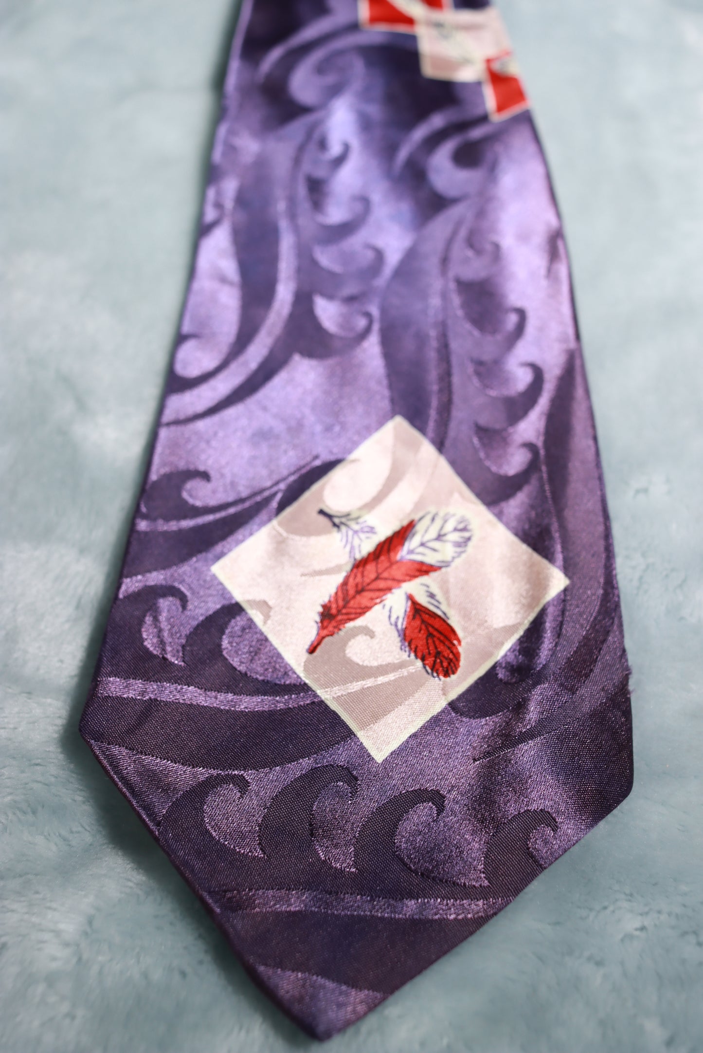 Vintage Purplish Blue Jacquard Paisley Motif Swing Tie 1940s/50s