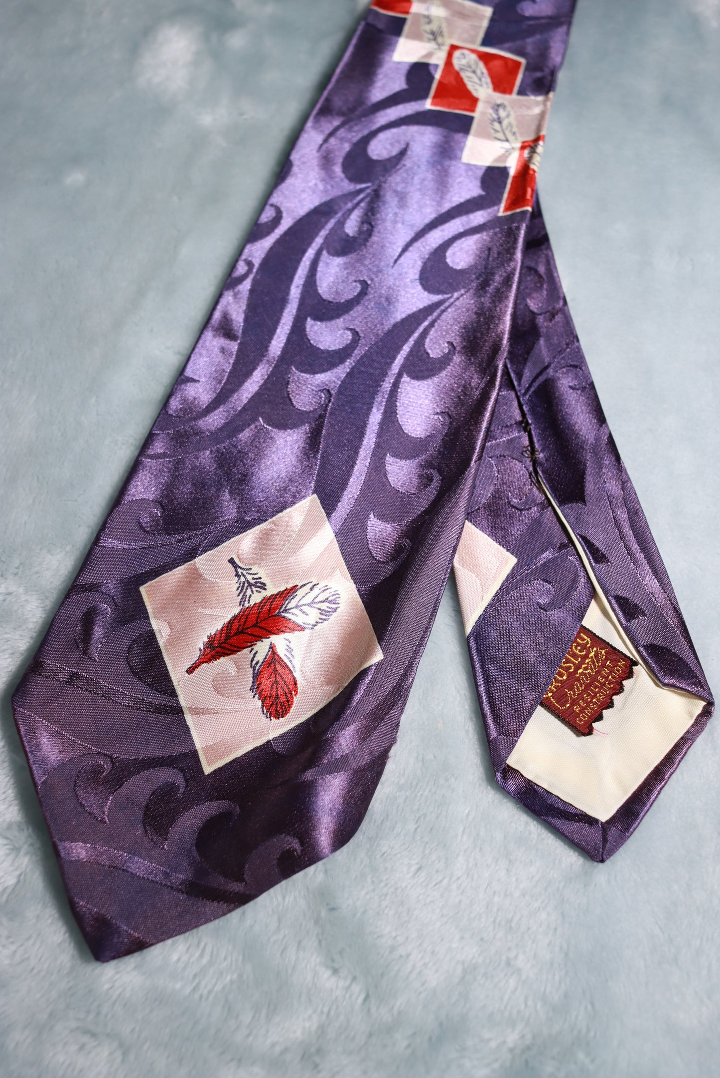 Vintage Purplish Blue Jacquard Paisley Motif Swing Tie 1940s/50s