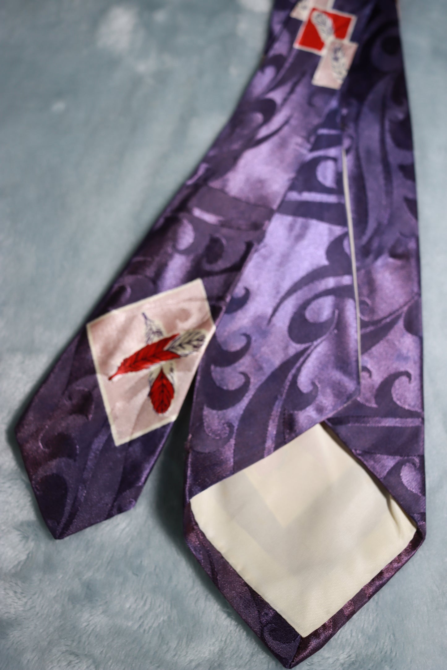 Vintage Purplish Blue Jacquard Paisley Motif Swing Tie 1940s/50s