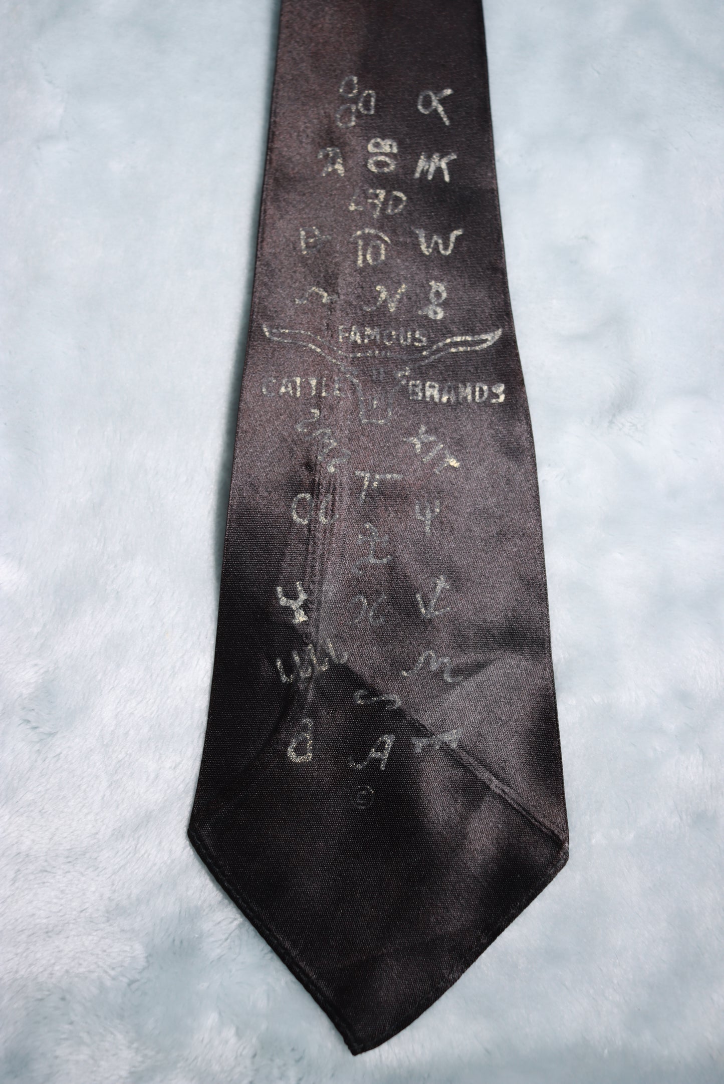 Vintage Famous Cattle Brands Black Satin Tie