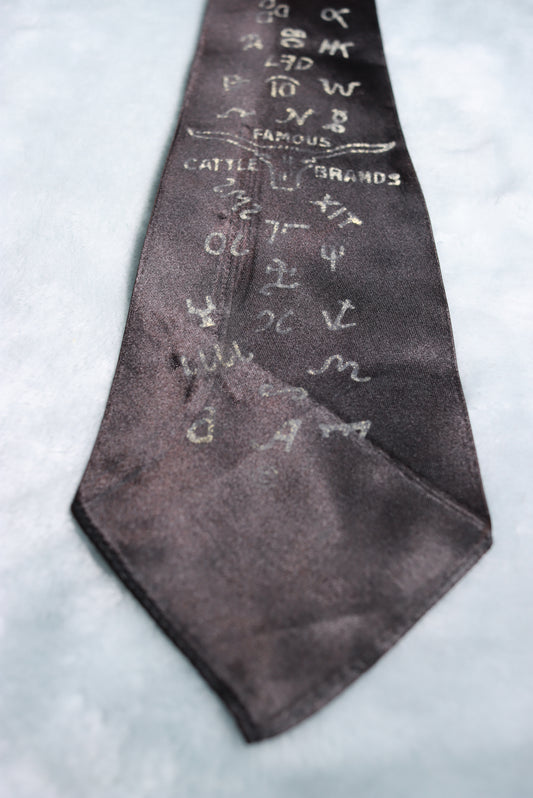 Vintage Famous Cattle Brands Black Satin Tie