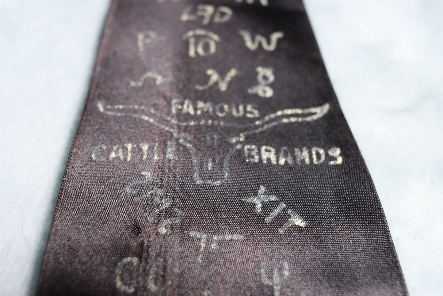 Vintage Famous Cattle Brands Black Satin Tie