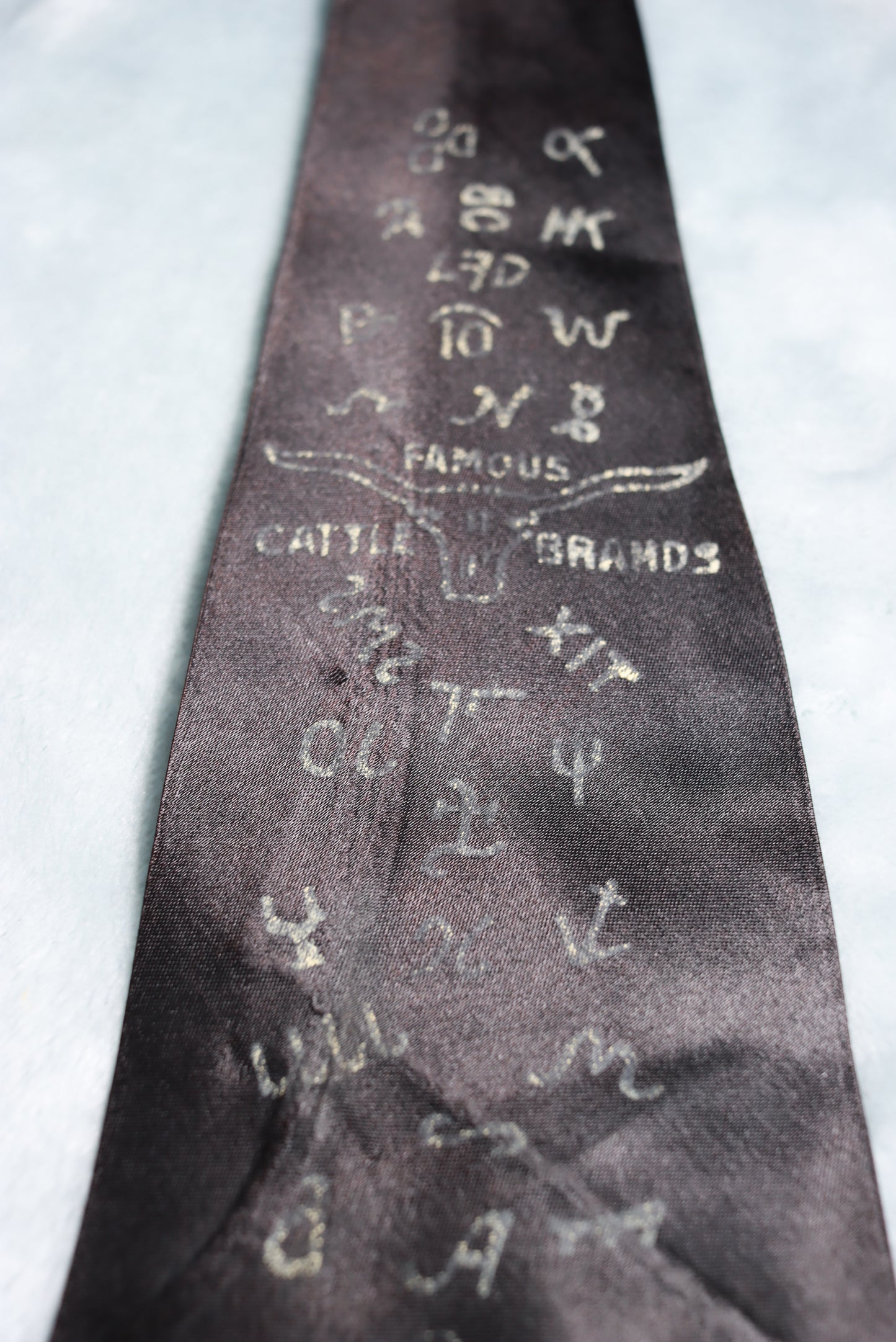 Vintage Famous Cattle Brands Black Satin Tie