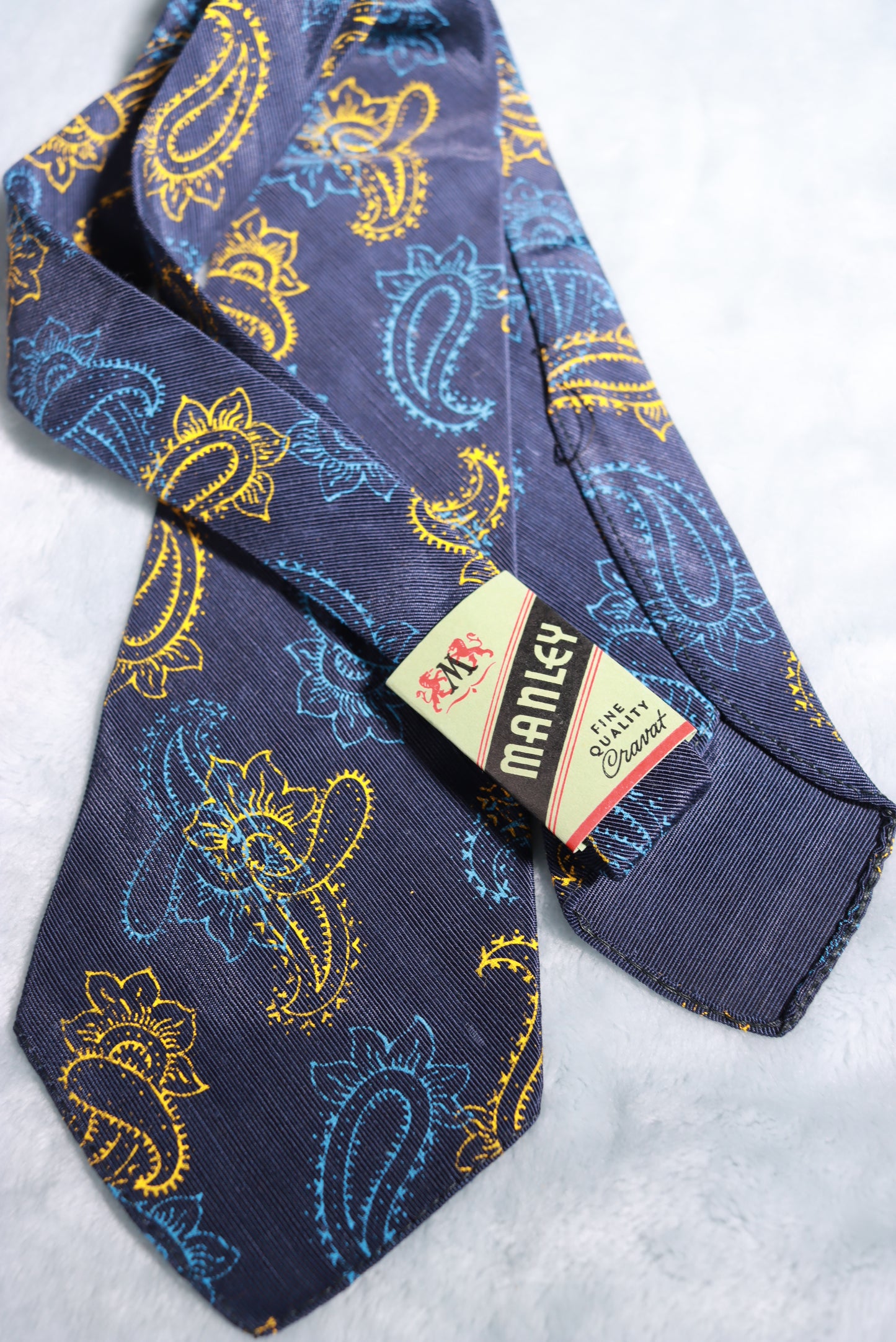 Vintage Manley Blue Gold Paisley With Tag Swing Tie 1940s/50s