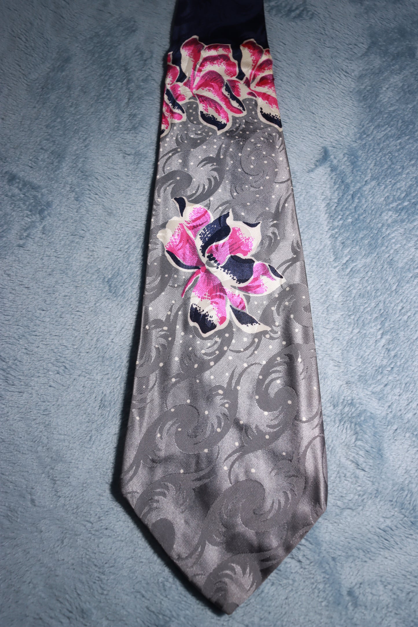 Haband Grey Jacquard Pink Flower Vintage Swing Tie 1940s/50s