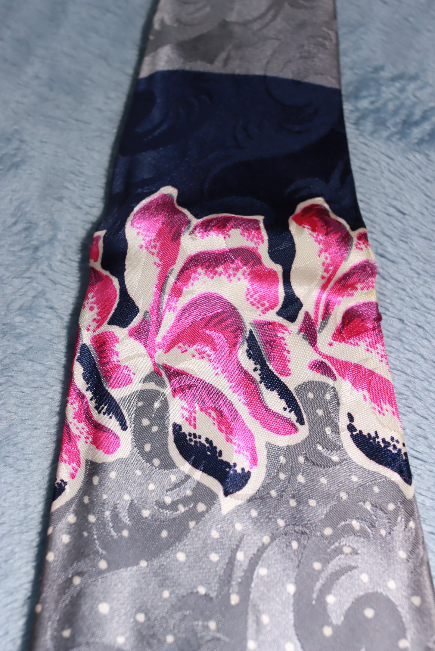 Haband Grey Jacquard Pink Flower Vintage Swing Tie 1940s/50s