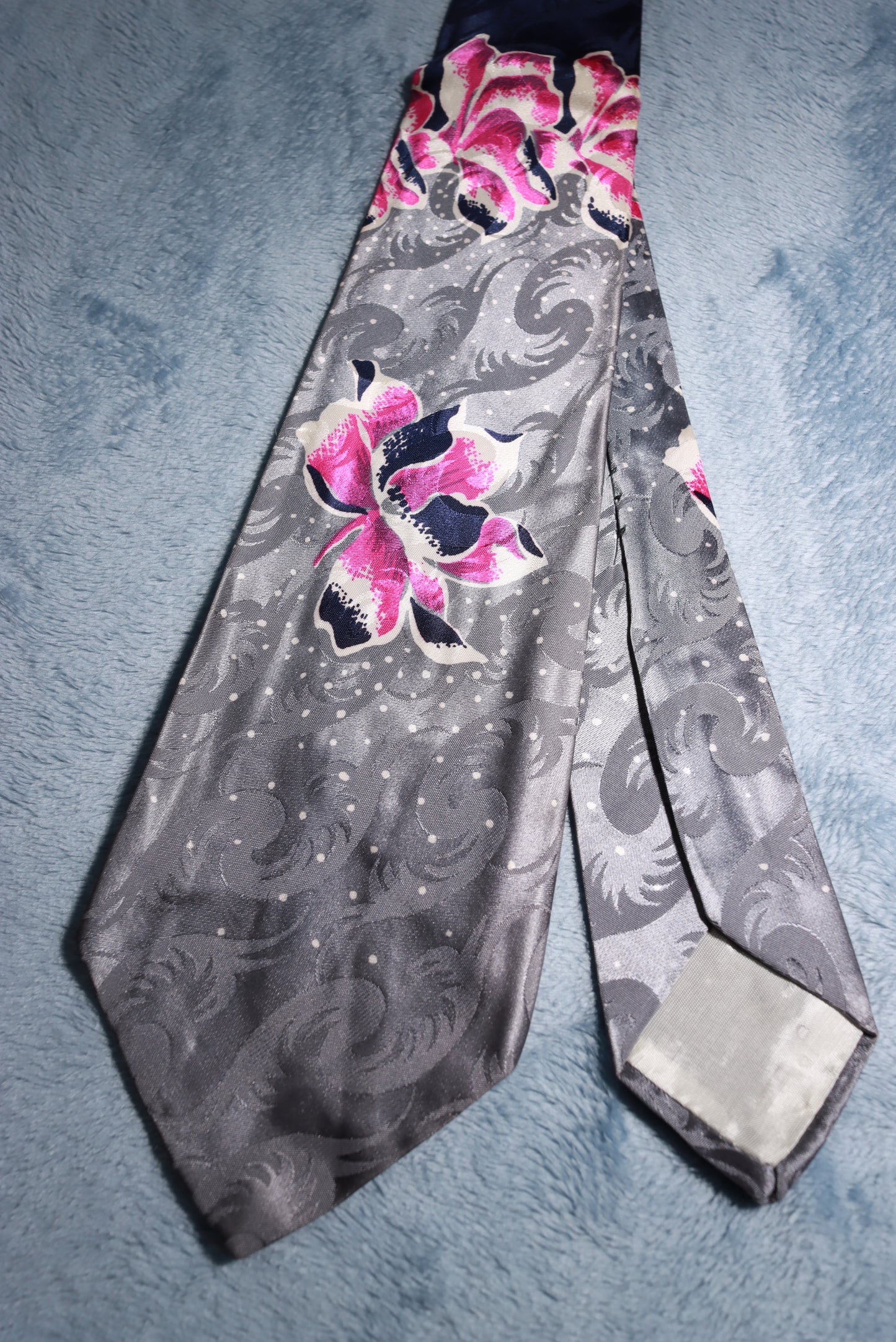 Haband Grey Jacquard Pink Flower Vintage Swing Tie 1940s/50s