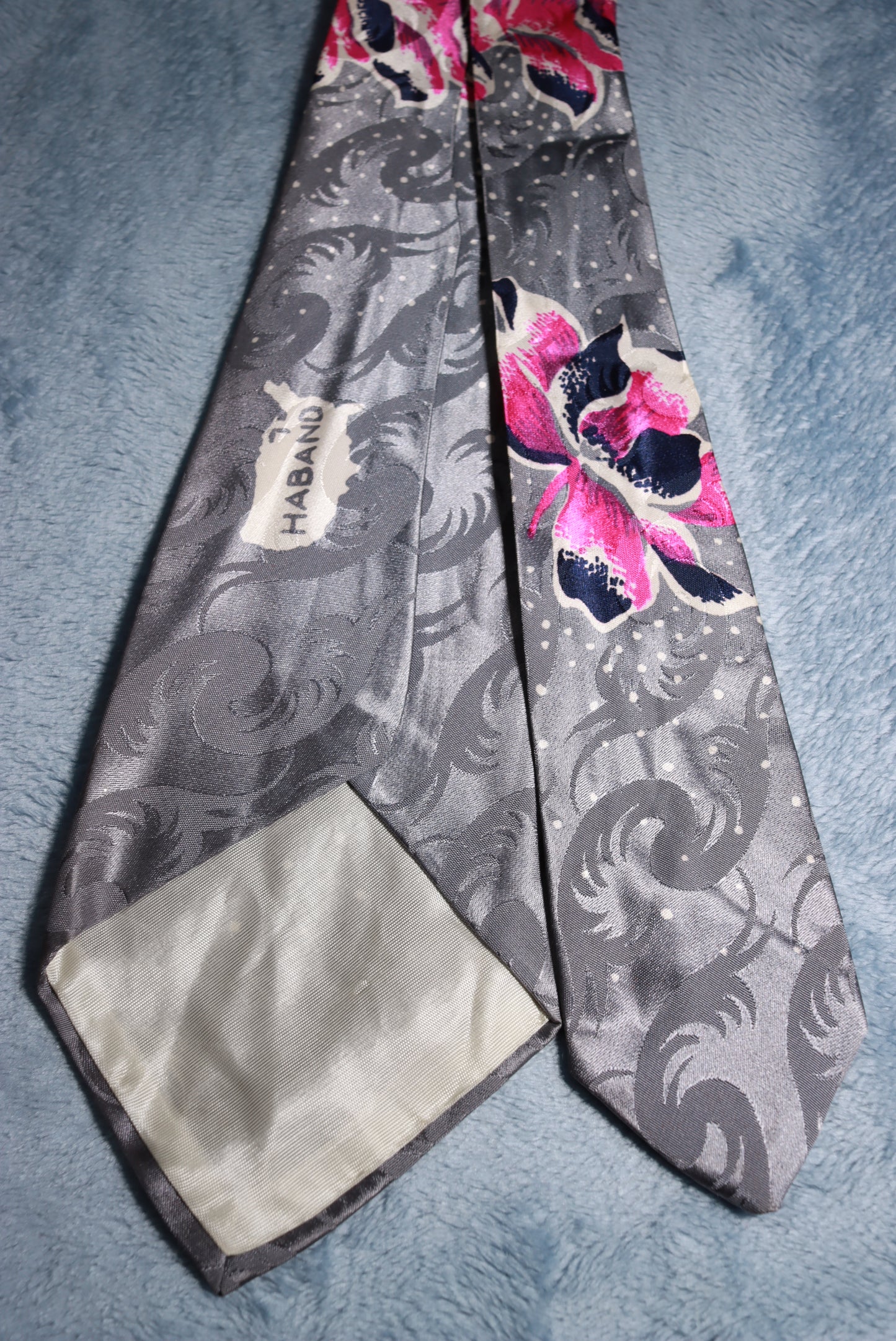 Haband Grey Jacquard Pink Flower Vintage Swing Tie 1940s/50s