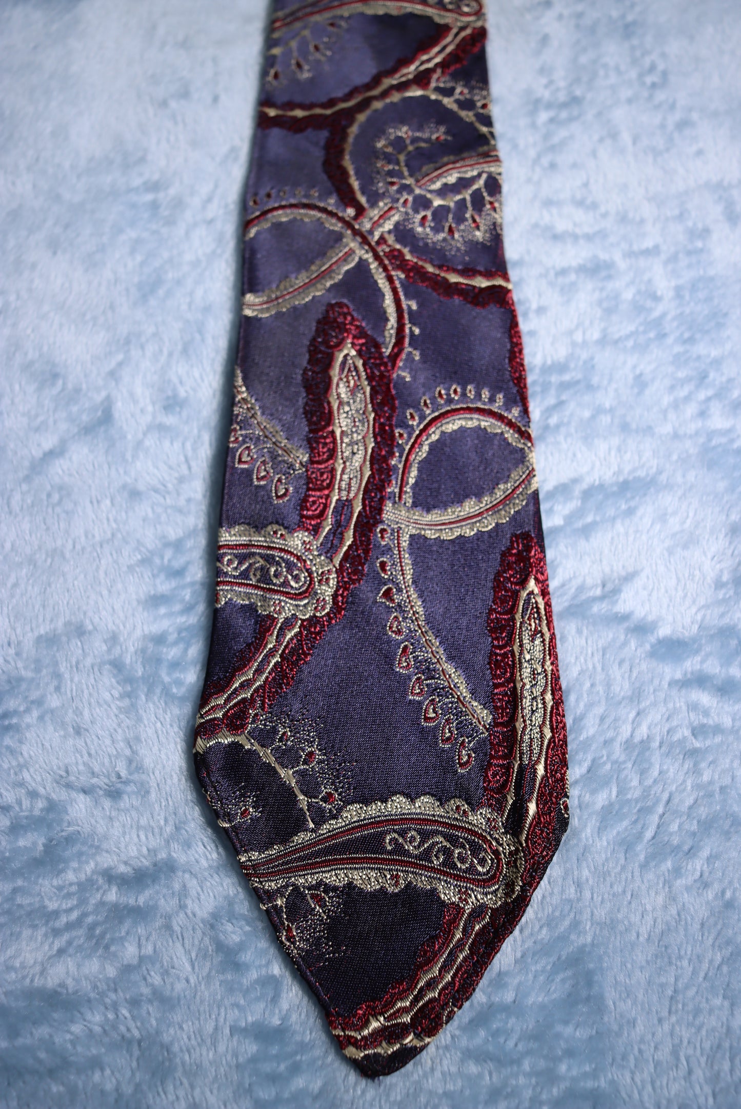 Blue Silver Burgundy Woven Paisley Vintage Swing Tie 1940s/50s