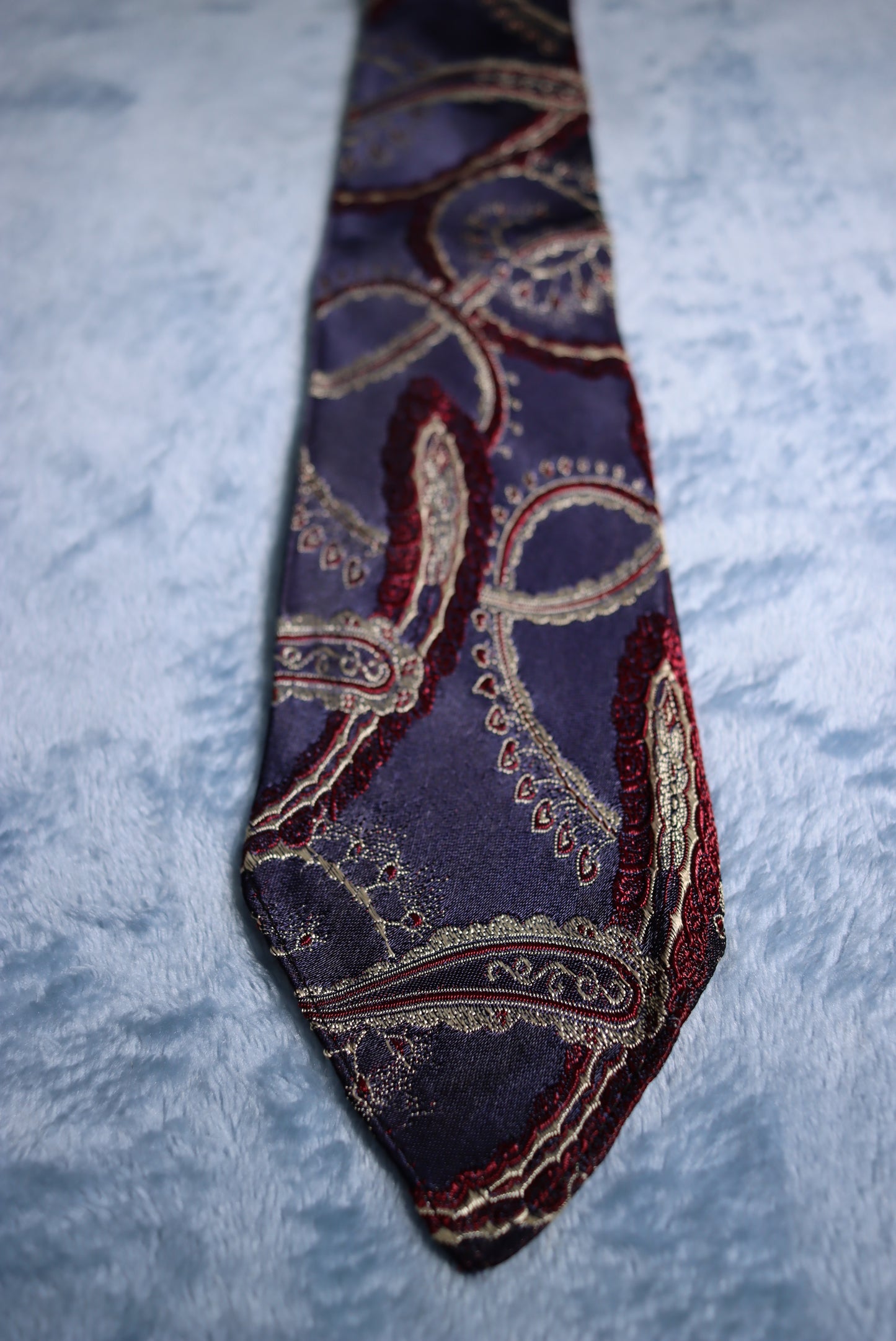 Blue Silver Burgundy Woven Paisley Vintage Swing Tie 1940s/50s