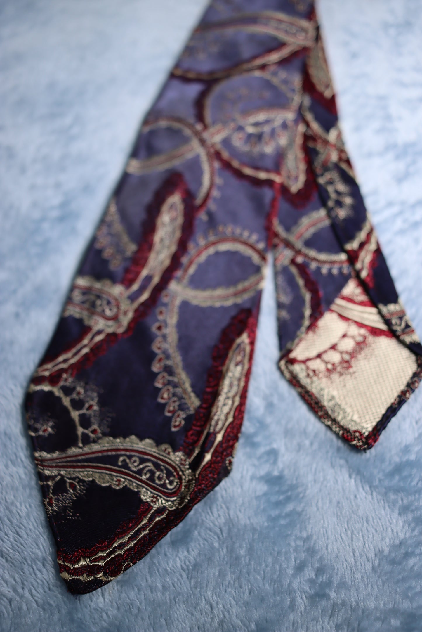 Blue Silver Burgundy Woven Paisley Vintage Swing Tie 1940s/50s