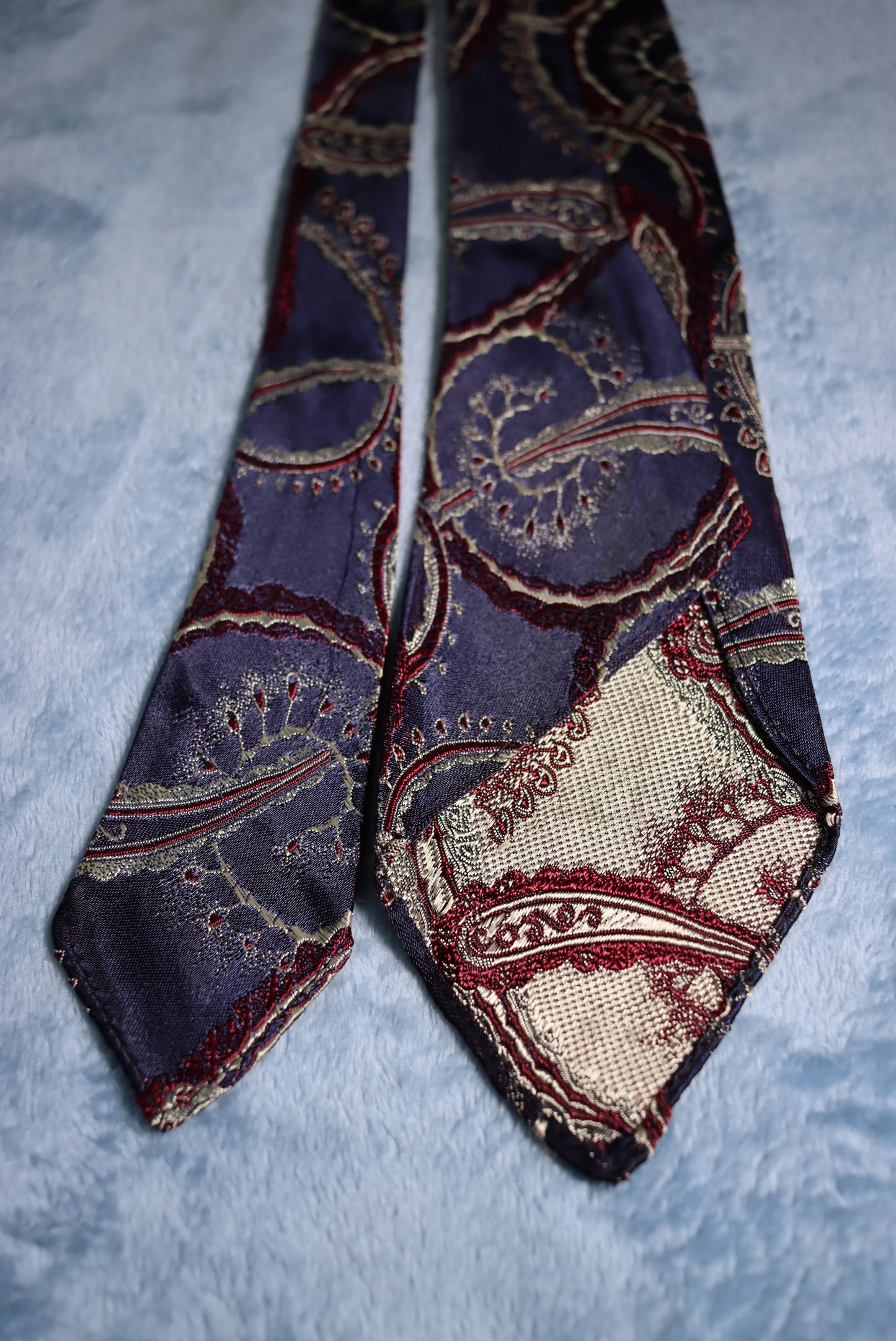 Blue Silver Burgundy Woven Paisley Vintage Swing Tie 1940s/50s