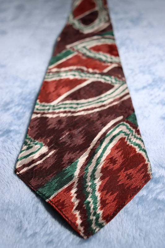 Browns and Greens Jagged Circles Vintage Swing Tie 1940s/50s