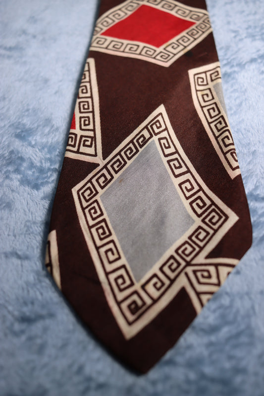 Arrow Brown With Pythagorean Spiral Patches Vintage Swing Tie 1940s/50s