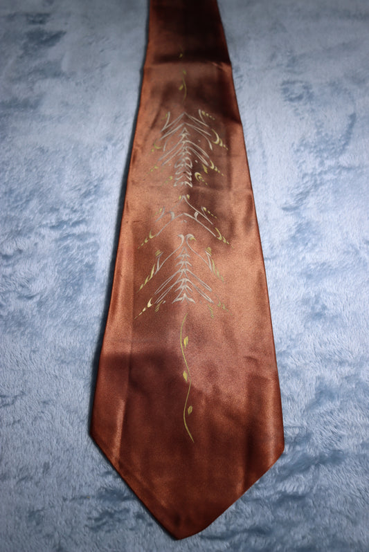 Hand Painted Brown Shiny Vintage Swing Tie 1940s/50s