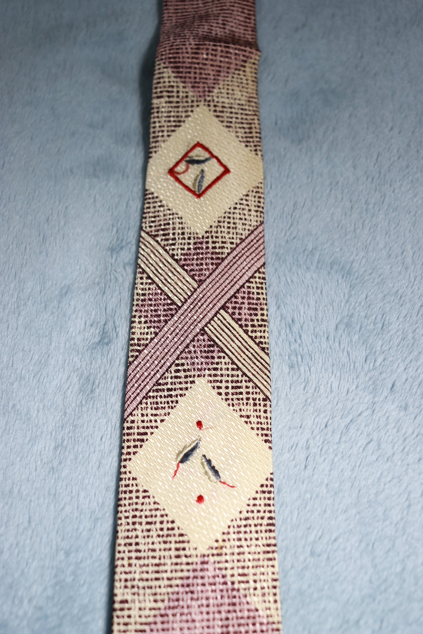 The Pelham Cravat Square End Dusky Pink & Cream Vintage Tie 1940s/50s