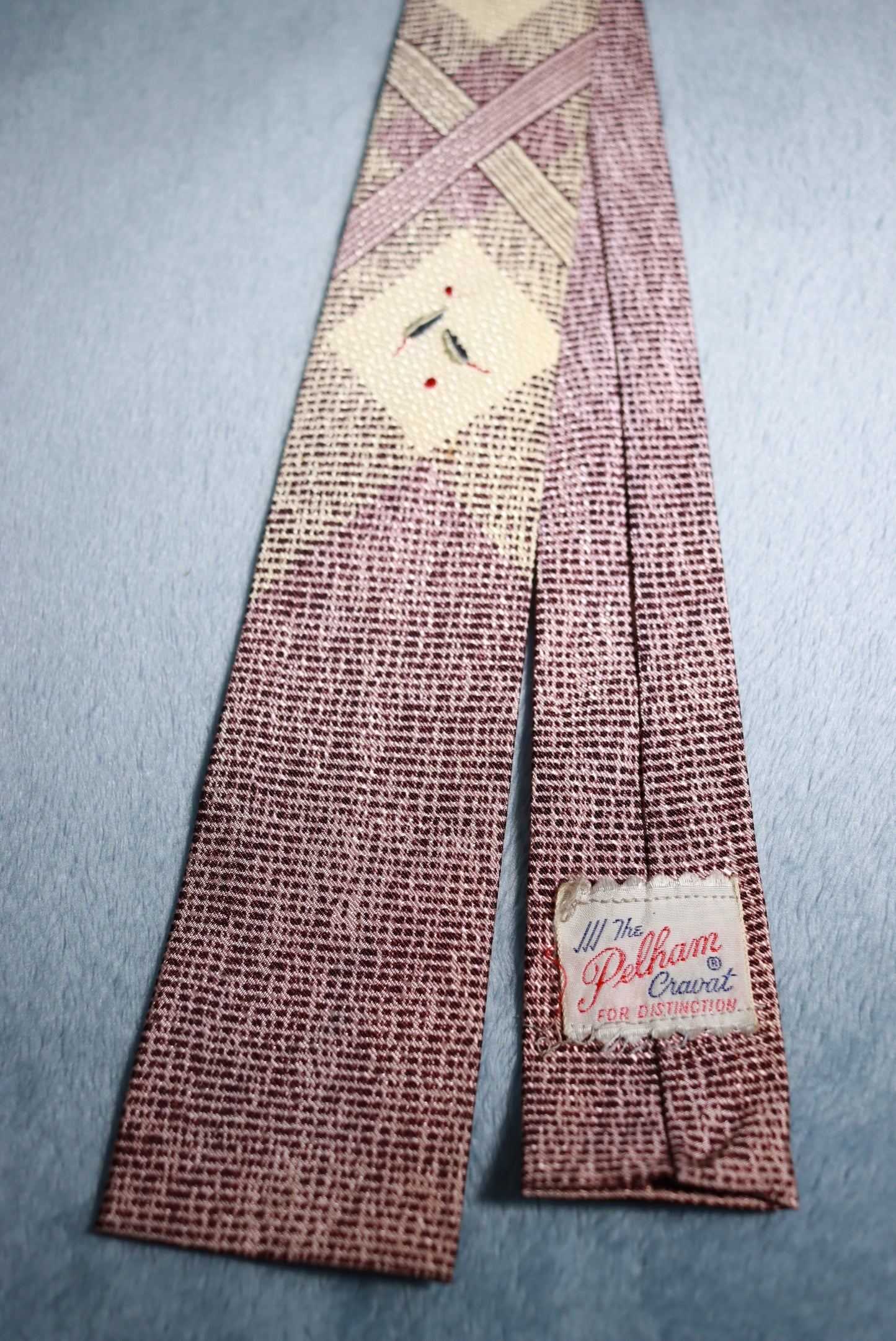 The Pelham Cravat Square End Dusky Pink & Cream Vintage Tie 1940s/50s