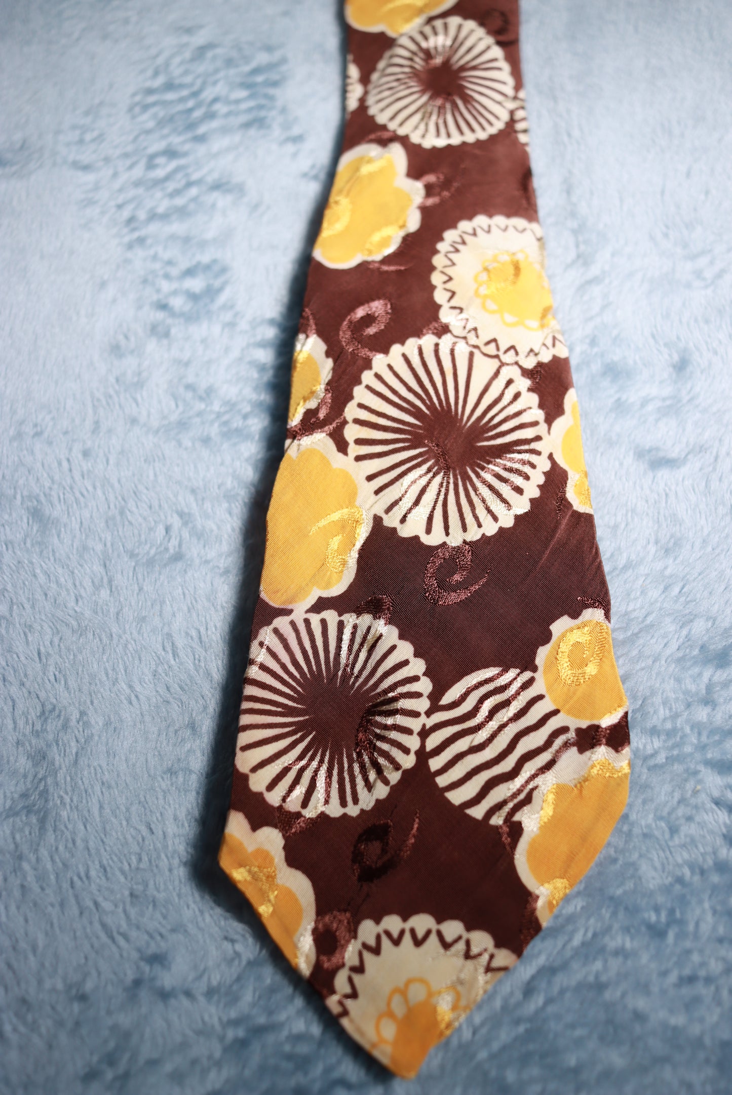 Short Soft Brown Gold Jacquard Tie 1940s/50s