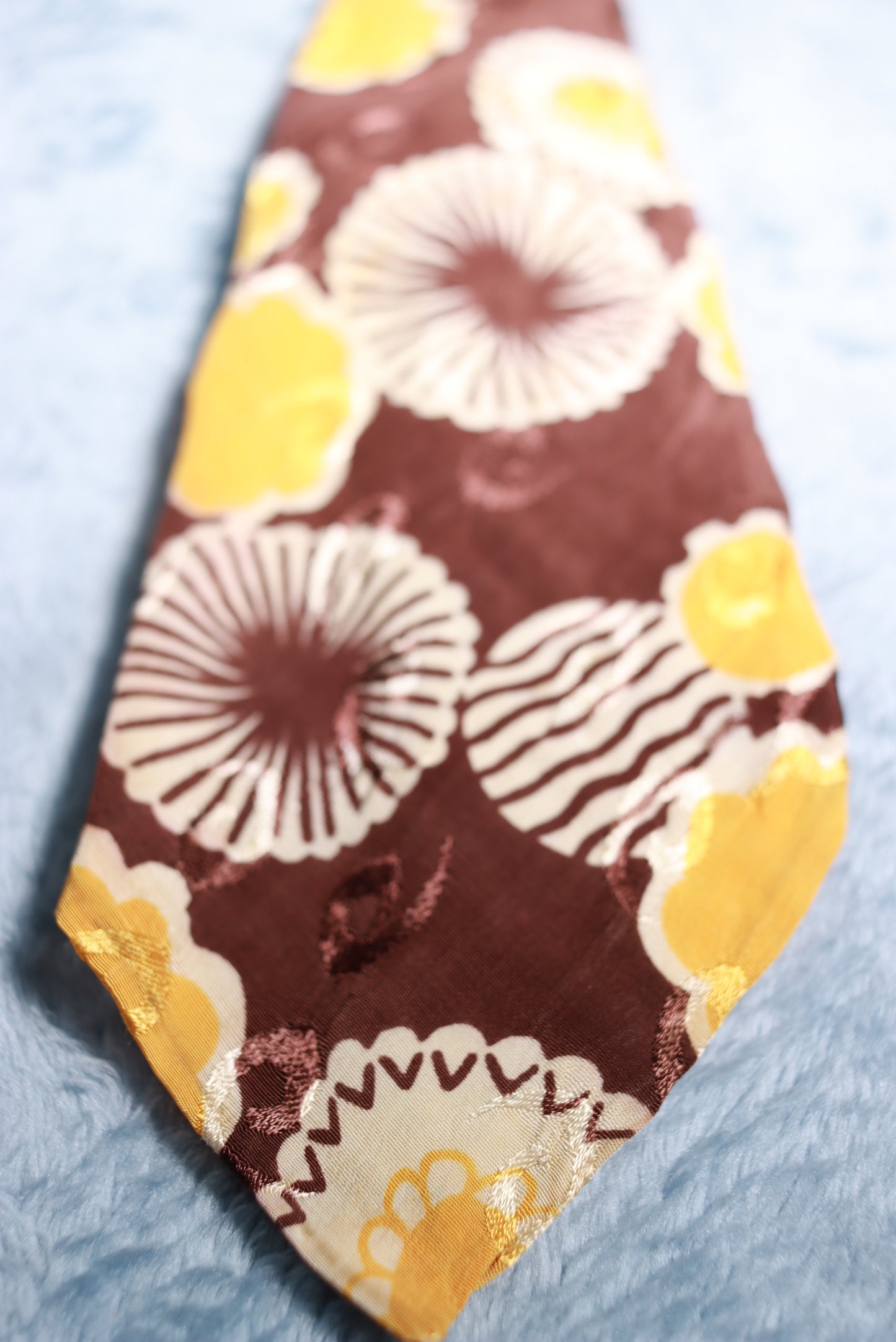 Short Soft Brown Gold Jacquard Tie 1940s/50s