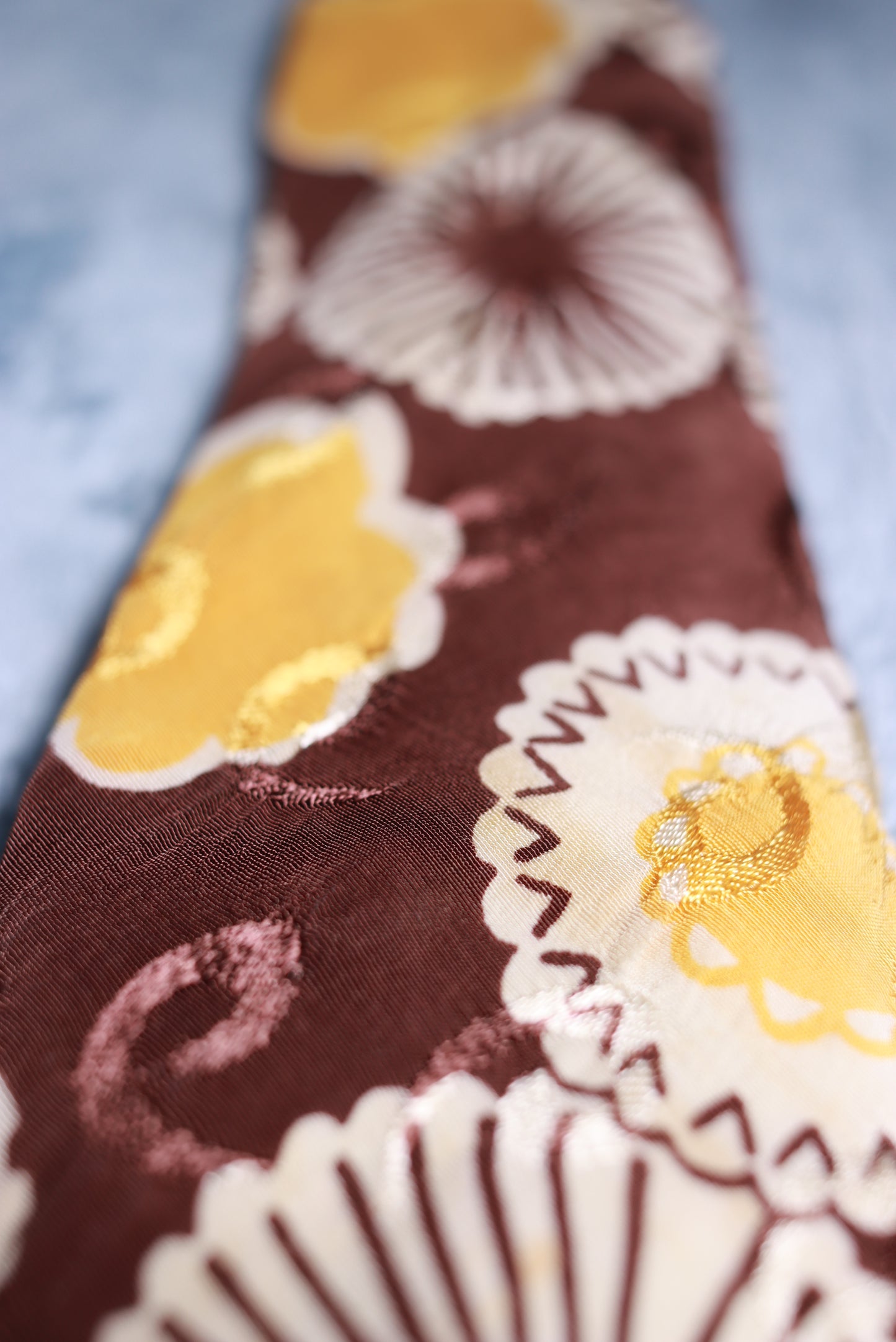 Short Soft Brown Gold Jacquard Tie 1940s/50s