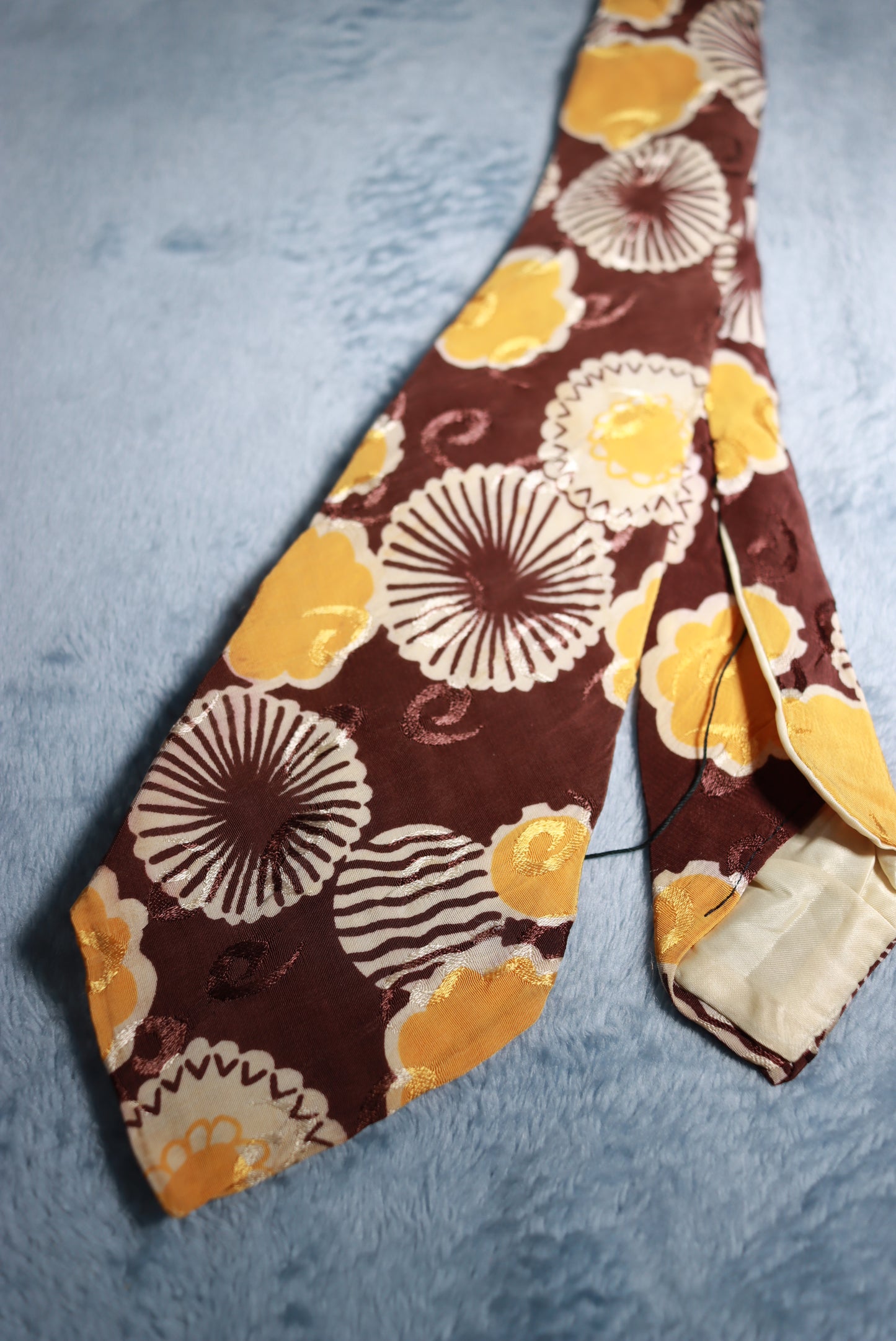 Short Soft Brown Gold Jacquard Tie 1940s/50s