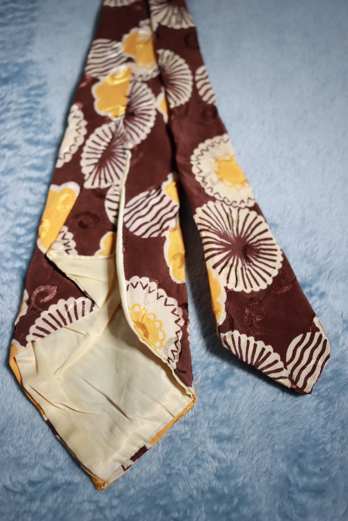 Short Soft Brown Gold Jacquard Tie 1940s/50s