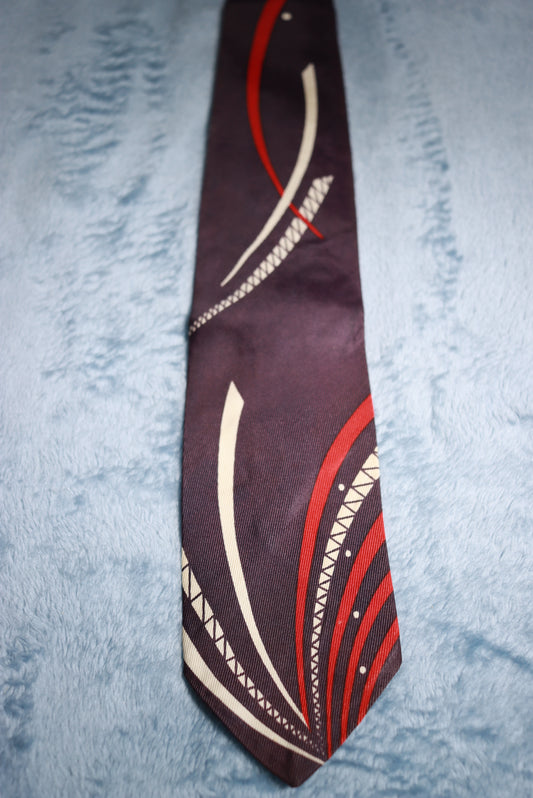 Dark Blue Red & White Strokes Vintage Tie 1940s/50s