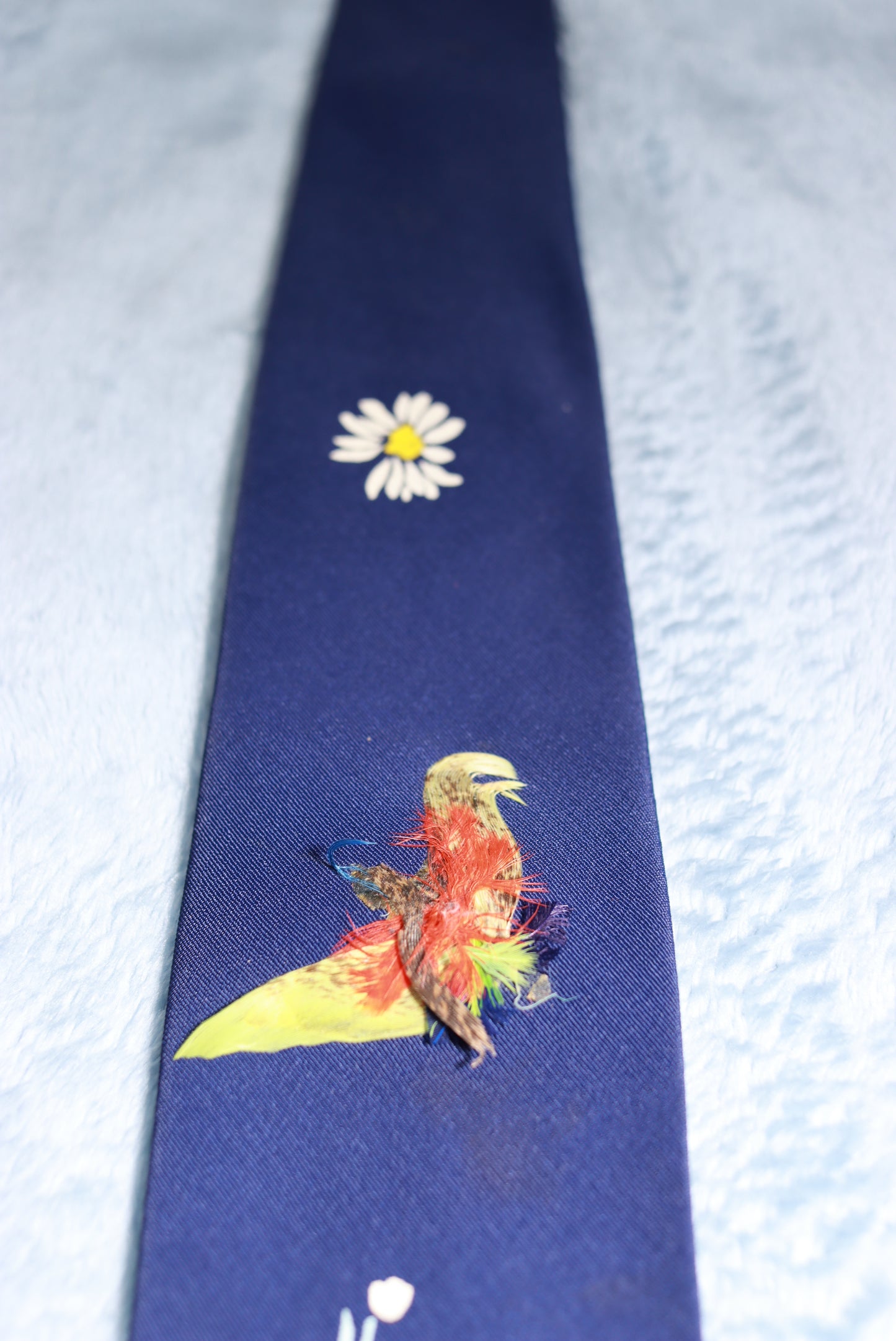 Pilgrim Blue Daisies & Feathered Bird Vintage Tie 1940s/50s