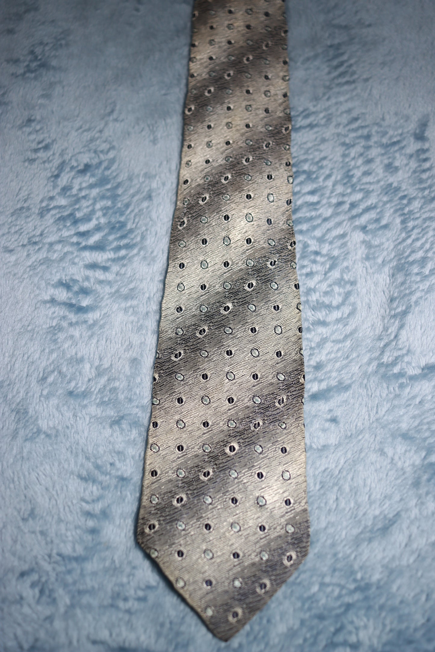 Silver Grey Shaded Stripes and Spots Vintage Tie 1940s/50s