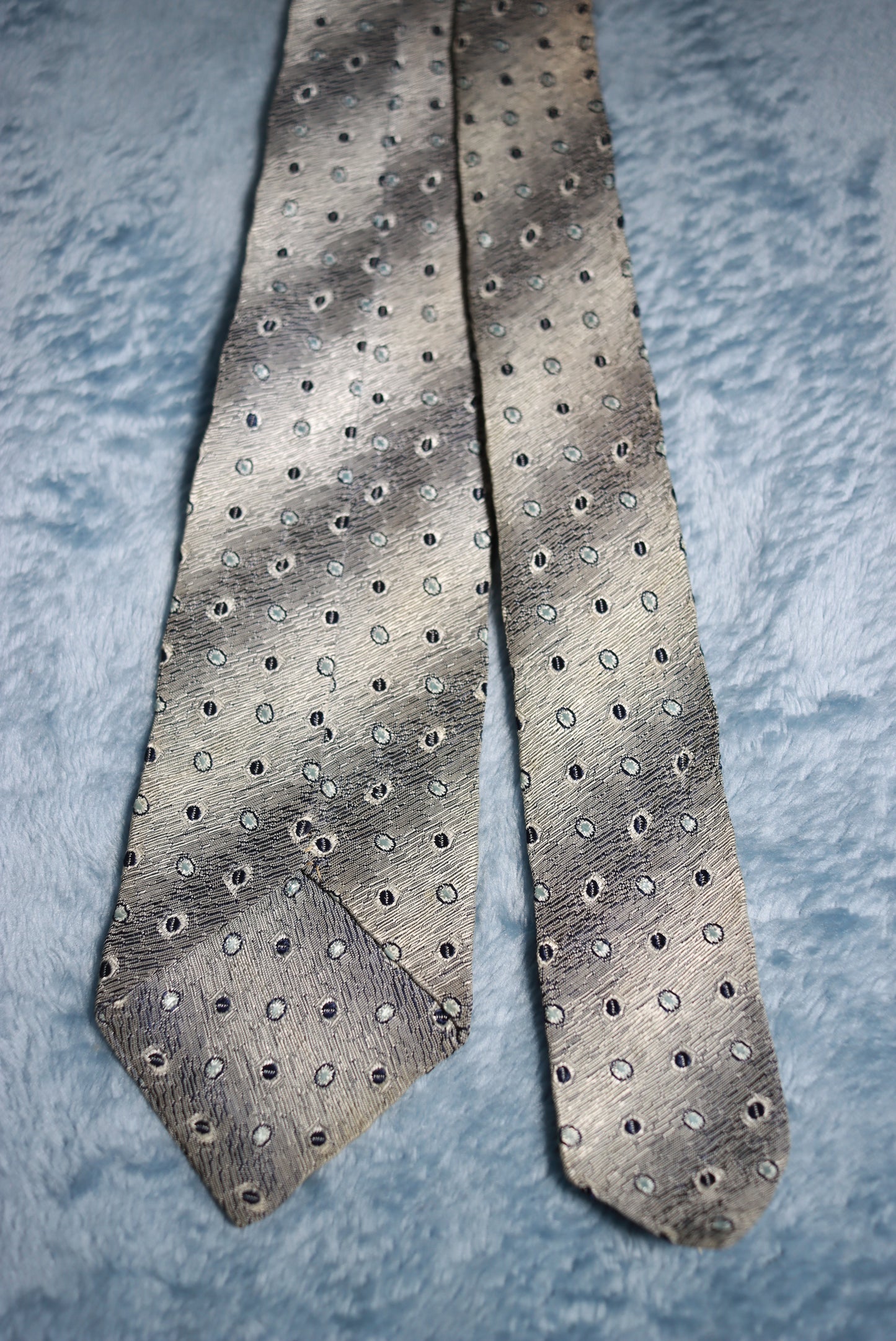 Silver Grey Shaded Stripes and Spots Vintage Tie 1940s/50s