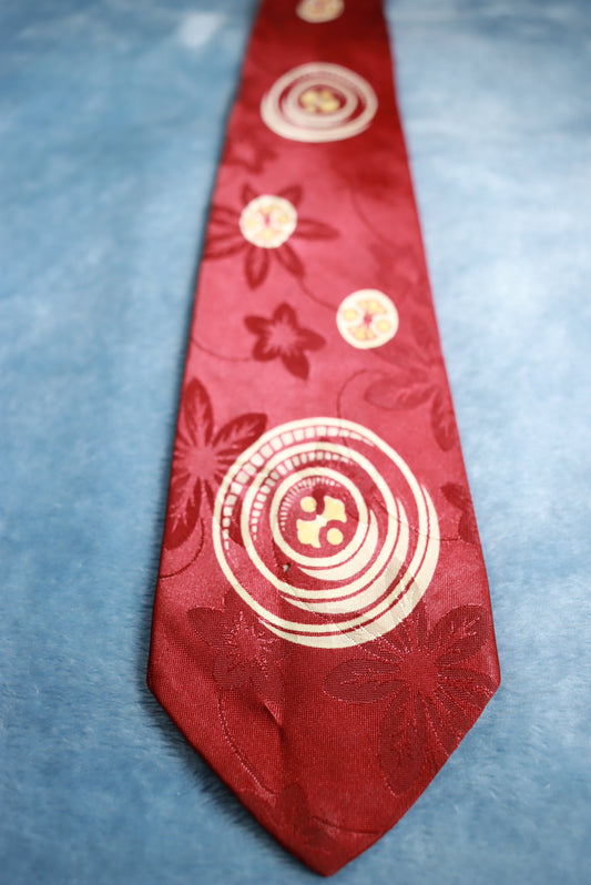 Burgundy and Cream Jacquard Vintage Tie 1940s/50s