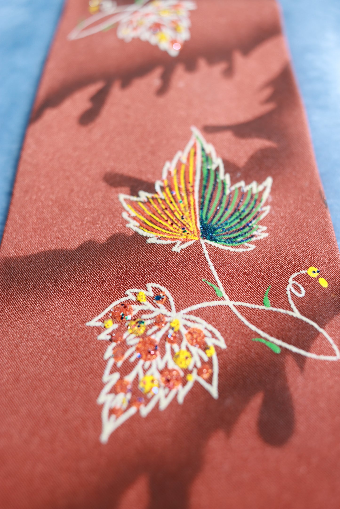 Regal Hand Painted leaves with Sparkles Vintage Tie 1940s/50s