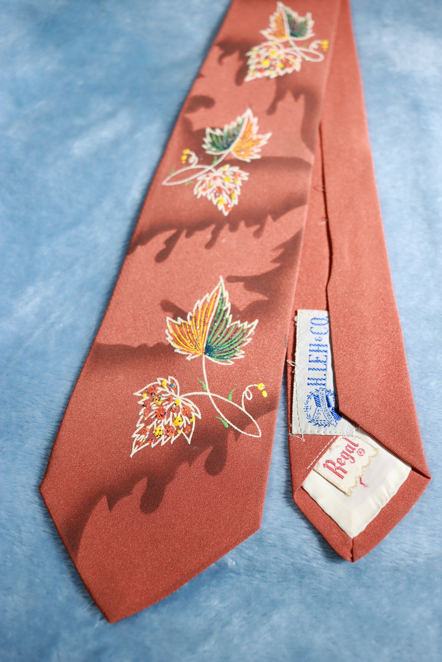 Regal Hand Painted leaves with Sparkles Vintage Tie 1940s/50s